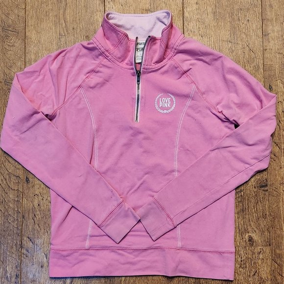 PINK VICTORIA'S SECRET Quarter 1/4 Zip Pink Sweatshirt - Small - Picture 2 of 6